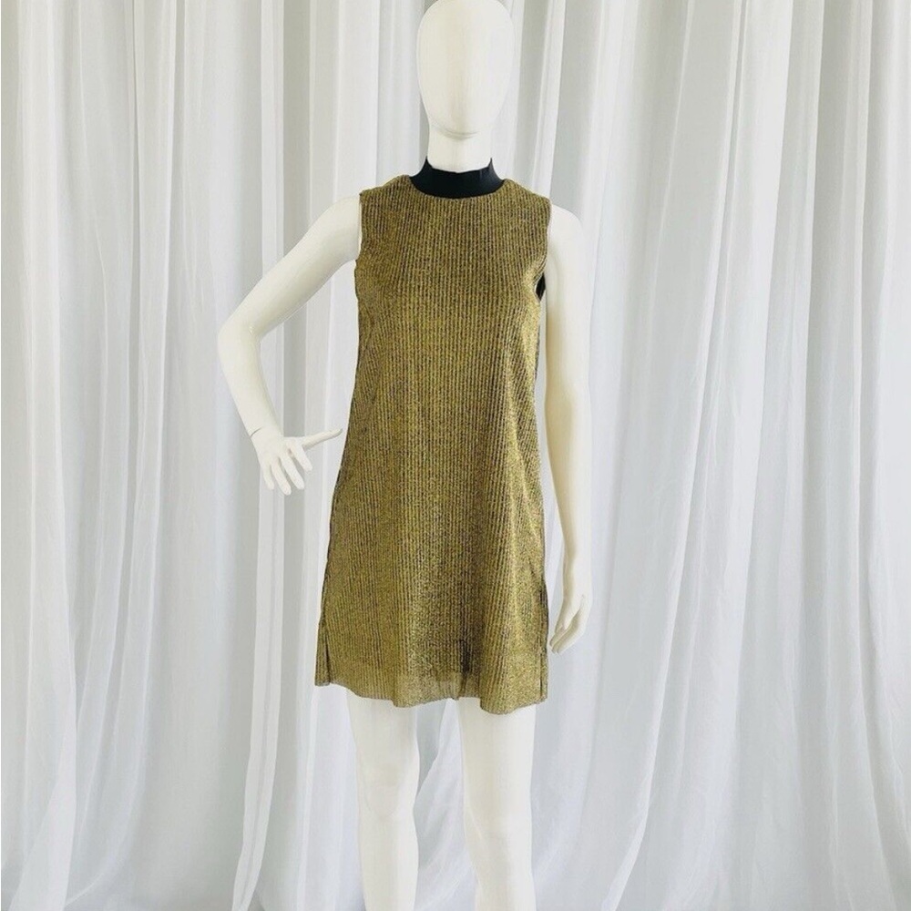 ZARA TRAFALUC Gold Metallic Mini Shift Dress Mock Neck - Picture 10 of 11